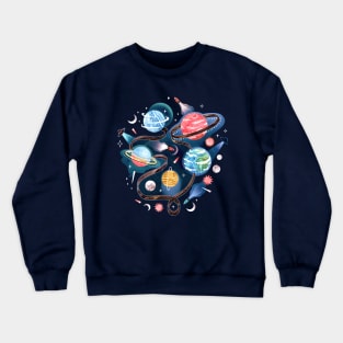 Highway to Intergalactic Adventure - Blue, Pink & Yellow Crewneck Sweatshirt